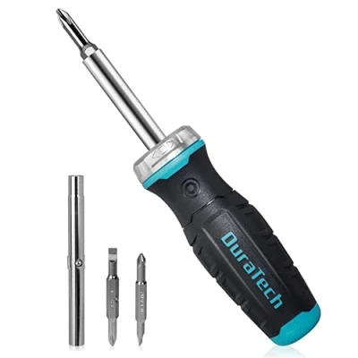 Image de DURATECH Tournevis à Cliquet 6 en 1, Embout avec Fonction pour un Vissage et Dévissage Rapides sans Prise, 1/4&quot; 5/16&quot; Hexagonal, 2 Embouts Plats/Philips