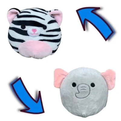 Image de Squishmallows Flip A Mallows 12 cm (5&quot;) Peluche réversible 2 en 1 Tigre blanc Tasha et éléphant Mila