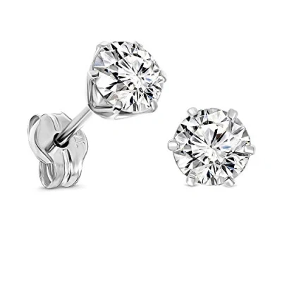 Image de Miore Boucles d&#039;Oreilles pour Femmes Clous en Or Blanc 9 Carat /375 avec Pierre Précieuse ronde Rubis rouge/Saphir bleu/Émeraude vert/Zircone, Bijoux (transparent)