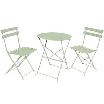 Image de AKORD Set de Bistro pour Balcon Orion 2 Chaises Pliables et 1 Table Ronde Salon Jardin Ensemble Bistrot en Métal Vert