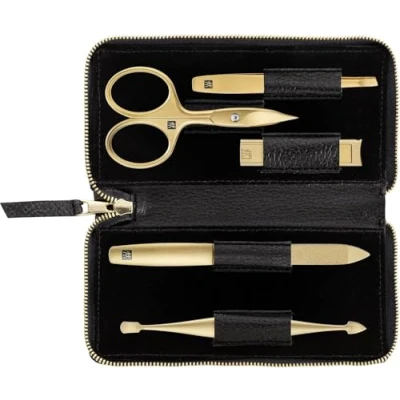 Image de ZWILLING Manucure kit (5 pièces, étui en cuir véritable noir, soin pour les mains et pieds, set de voyage, avec ciseaux à ongles coupe ongles), Premium, Édition Or