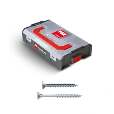 Image de TOX L BOXX Mini vis pour panneaux d&#039;aggloméré 4 mm assortiment TX, adaptables individuellement, empilables et encliquetables entre elles, à bois avec entraînement TX incluses, 500 pces, 094903207