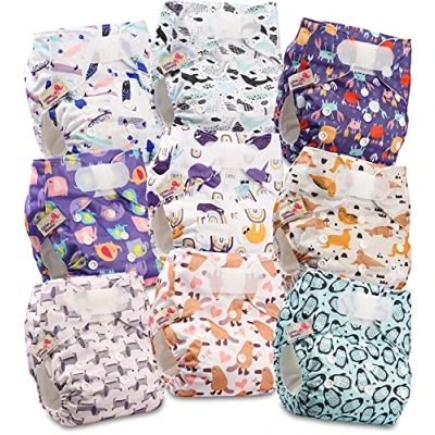 Image de Littles &amp; Bloomz Lot de 9 Couches Réutilisables Lavable pour Bébé avec Fermeture Crochet et Boucle, FLV2 0901
