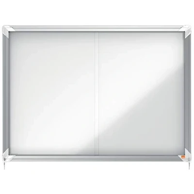 Image de Nobo Premium Plus, Tableau d&#039;Affichage Vitrine d&#039;intérieur Magnétique Verrouillable, Porte Coulissante en Verre, 8 x A4, Blanc, 1902569