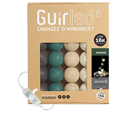 Image de GuirLED Guirlande lumineuse boules coton LED USB Veilleuse bébé 2h Adaptateur secteur double 2A inclus 3 intensités 16 1.6m Sauvage