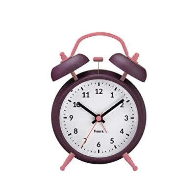 Image de fisura. Réveil Matin Aubergine. Reveil Analogique de Voyage Lumineux Silencieux sans Tic Tac. avec veilleuse à LED. Cadran 9 centimètres.11,7x5,5x16. Métal