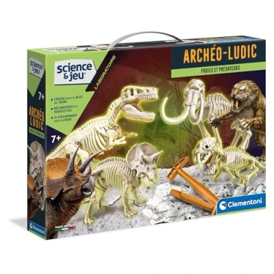 Image de Clementoni Science &amp; Jeu Archéo Ludic Proies et Prédateurs Scientifique Dinosaures Animaux Préhistoriques Squelettes Phosphorescents Pour Enfants à Partir de 7 Ans