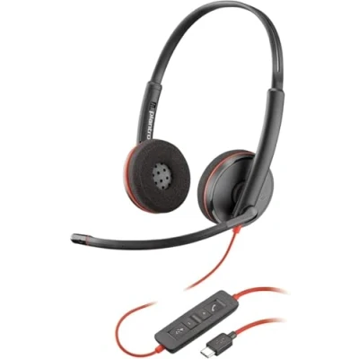 Image de Micro casque filaire Poly Blackwire 3220 Microphone antibruit Conception binaurale Connexion à un PC/Mac via USB C ou A Fonctionne avec Teams, Zoom