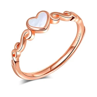 Image de Yumilok bague en argent 925, réglable femme fille, anneau de fiançailles ouvert, cœur, mariage, taille ajustable, fritillaire incrusté, pour Noël et Anniversaire