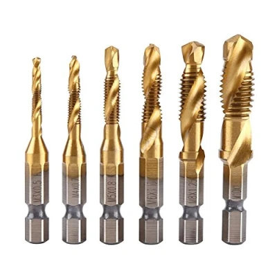 Image de Jeu de tarauds métriques HSS, foret M3 M4 M5 M6 M8 M10, outil filetage à la machine 6pcs pour bois, plastique, métal