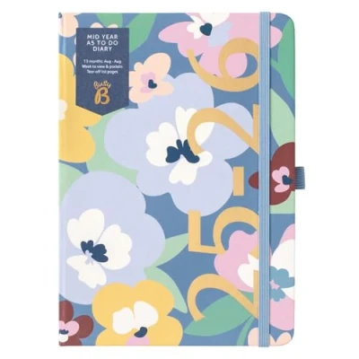 Image de Busy B A5 Diary Mid Year Academic Aug &#039;25 &#039;26 Floral Print Journal Cover Weekly Planner with to Do Lists, Notes, Week View, 3 Pockets, &amp; Elastic Closure