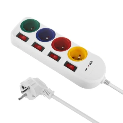 Image de Multiprise rallonge 4 prises + USB A / C Maclean MCE508 W avec interrupteurs 250VAC/10A 1.5m blanc