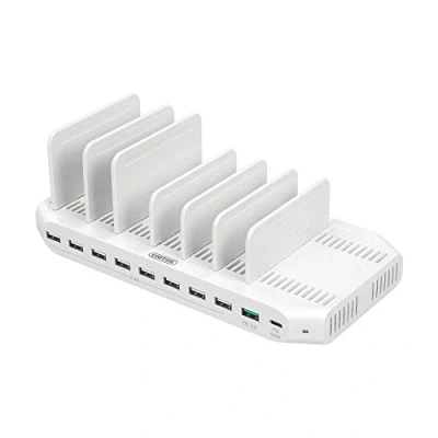 Image de UNITEK Station de Charge USB 10 Ports/Chargeur avec d&#039;accueil/Organisateur pour iPhone, Smartphone, Tablette/ 1x QC 3.0 160W/ Type C/Universel Y 2190