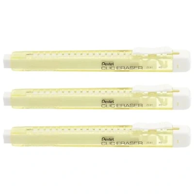 Image de PENTEL Lot de 3 Stylos gomme CLIC ERASER, Corps Jaune pastel