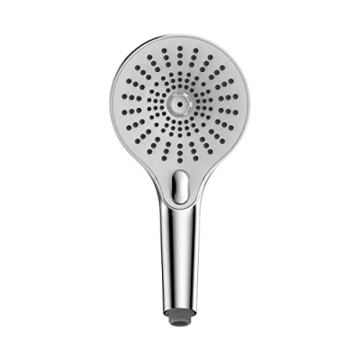 Image de WENKO Pomme de douche Ultimate Shower, douchette avec 3 fonctions, faible débit et silencieux, en plastique raccord universel ½&quot;, convient pour les chauffe eau instantanés, Ø 13 cm, chrome/blanc