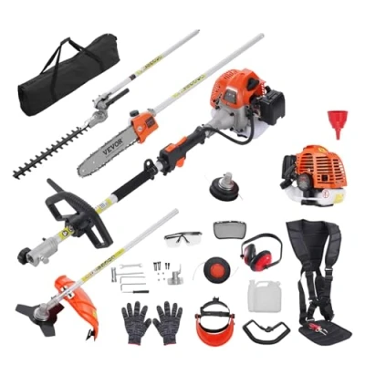 Image de VEVOR Outils de Coupe Multifonctionnel 5 en 1, Taille haie à gaz 26 CC, désherbeur, Bordure, Moteur Deux Temps, scie Perche, tronçonneuse avec rallonge, pour élagage arbuste Branche