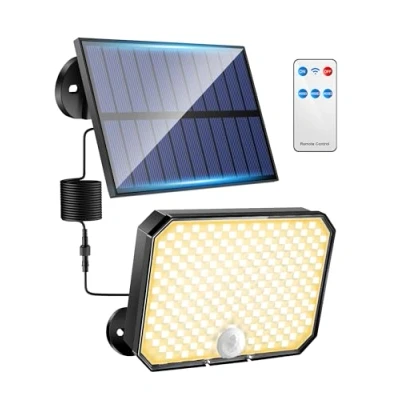 Image de One Fire Lampe Solaire Exterieur Detecteur de Mouvement【Lumière Chaude】, 190LED 1500LM Lumiere Exterieur, 3 Modes &amp; Télécommande Spot Exterieur,IP65 Jardin