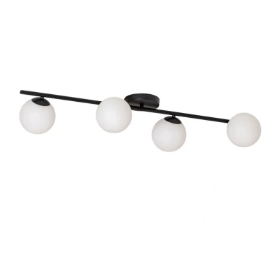 Image de Euluna Plafonnier Glassy, 4 lampes, linéaire, noir/opale