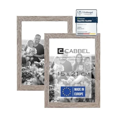 Image de CABBEL Lot de 2 cadres photo 15x21 cm, Chêne foncé, cadre stable en bois MDF, verre plexi incassable, à suspendre &amp; poser, idéal pour photos/images/collages