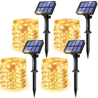 Image de litogo 8 Éclairage Modes 120 LED Solar String Fée Lumières 4 Pièce, 12 Mètre Longueur, Chaud Blanc