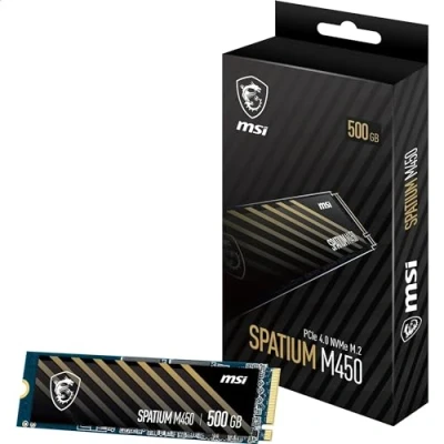 Image de MSI SPATIUM M450 SSD 500GB Disque Interne 500 Go, PCIe 4.0 NVMe M.2, Lecture 3600 MB/s &amp; Écriture 2300 MB/s, 3D NAND, Sécurité des Données Intégrée, Center, 300 TBW,