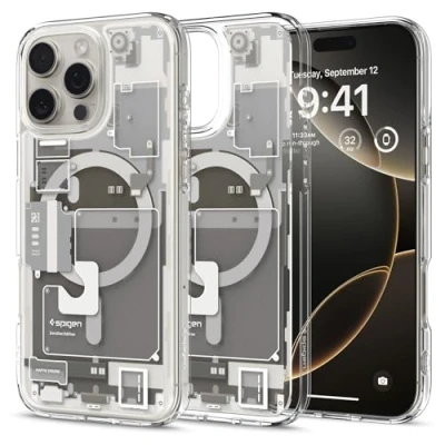 Image de Spigen Coque pour iPhone 16 Pro Max, Ultra Hybrid MagFit, [Design Schématique] 6,9 Pouces Zero One Titane Naturel