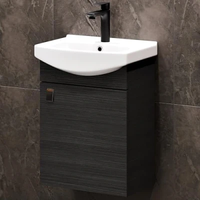 Image de Planetmöbel Ensemble de Meubles Salle Bain avec Meuble Bas 45 cm en Anthracite, lavabo et robinetterie Noir
