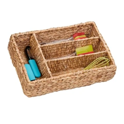 Image de Relaxdays Range Couverts avec 4 Compartiments, pour tiroir, HxLxP : 10,5 x 42 29 cm, en Jacinthe d&#039;eau, Nature