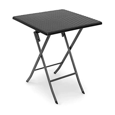 Image de Relaxdays Table pliante de jardin BASTIAN carrée HxlxP 74 x 61,5 cm Camping pliable en aspect rotin Terrasse, noir