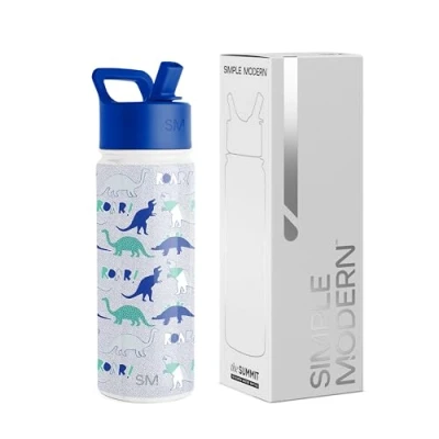 Image de Simple Modern Bouteille d&#039;Eau pour Enfants avec Paille Gobelet Thermique en Acier Inoxydable Isolé Réutilisable Garçons et Filles Summit Collection 530ml Dinosaur Roar