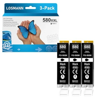 Image de LOSMANN 3X Noir Cartouche d&#039;encre Compatibles pour Canon PGI 580 XXL PGBK Pixma TS6350 TS6150 TS8150 TS8250 TS6250 TS705 TS705a TS8151 TS6151 TS8152 TS8300 TS9150 TS9155 TS9550 TR7550 TR8550