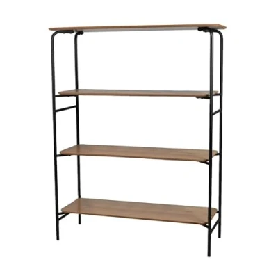 Image de MEUBLE DE RANGEMENT DENTRÉE CONSOLE BIBLIOTHEQUE 4 NIVEAUX AVEC STRUCTURE EN METAL NOIR 105X37XH1405CM