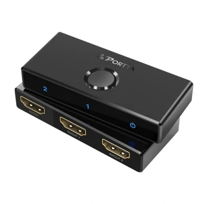 Image de HDMI Switch 4K 60Hz, PORTTA Bi Directional Splitter 1 in 2 Out, 2.0 commutateur Out hub Compatible HDR HDCP2.3 3D pour Blu Ray Xbox PS4 PS5 Roku Fire Stick HDTV Monitor Noir