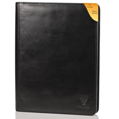 Image de Matador Porte documents en cuir véritable Avec fermeture éclair, poche pour tablette, classeur à anneaux et protection RFID/NFC Format A4 Noir homme Idéal conférence