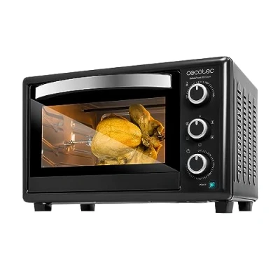 Image de Cecotec Four de comptoir Bake&amp;Toast 3090 Noir Gyro, 30 L, 1500 W, 5 fonctions différentes, Comprend une broche rotative, Éclairage intérieur, Bac récupérateur miettes.