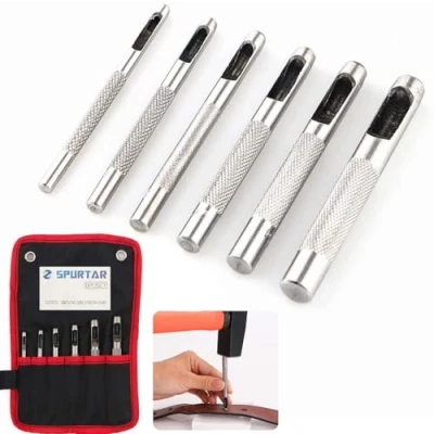 Image de Spurtar Jeu de 6pcs Poinçon Creux Poinçons ronds Outil Coupe Perforateur Cuir pour Ceinture, Caoutchouc, Carte 1/8&quot;, 5/32&quot;, 3/16&quot;, 7/32&quot;, 1/4&quot;, 5/16&quot;