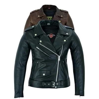 Image de Texpeed Veste moto en cuir pour femme perfect Marlon Brando de tourisme avec protection véritable biker CE armor (EN 1621 1) Noir S