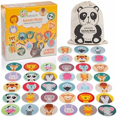 Image de Jeu de mémoire Cartes Memo² avec Jolies Paires d&#039;animaux ; Jouets éducatifs pour Enfants à partir 2 Ans en Bois (Jumbo XXL 36 Cartes)