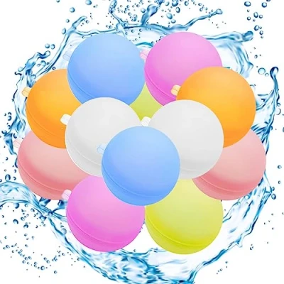 Image de Tuofang 12PCS Bombe a eau Réutilisable, Ballons d&#039;eau en Silicone Couleur, Bombes à Reutilisable Remplissage Rapide, Reusable Water Balloons pour Enfants Adultes (A)