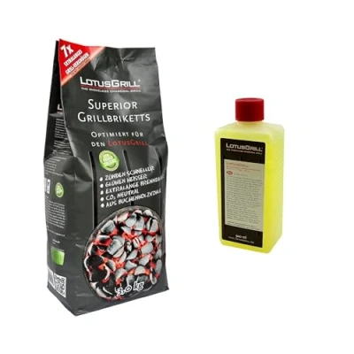 Image de 1 briquettes de barbecue LotusGrill Superior 3 kg + pâte combustible 500 ml CO2 neutre, s&#039;allume rapidement, temps combustion