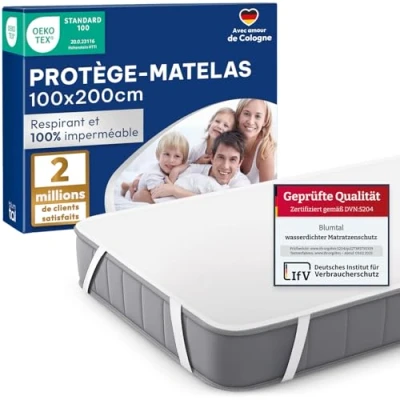 Image de Blumtal Protege Matelas 100x200 Lot de 1 Alese Alaise Impermeable et Respirante avec 4 Coins élastiques Certifié Oeko Tex Blanc
