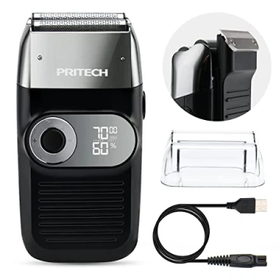 Image de PRITECH rasoir double 2 en 1 pour hommes, Tondeuse à barbe lame et escamotable avec rechargeable têtes 3 vitesses réglables hommes