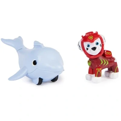 Image de Paw Patrol, Aqua Pups Ensemble de Figurines Marshall et Dauphin pour Enfants à partir 3 Ans
