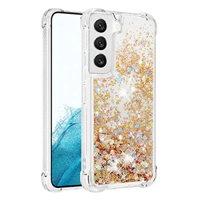 Image de KBIKO zxl Compatible avec Samsung Galaxy S22 Étui, Brillant Paillette Floating Quicksands Housse Coque Transparent TPU Antichoc Protective S22.Gold YBL