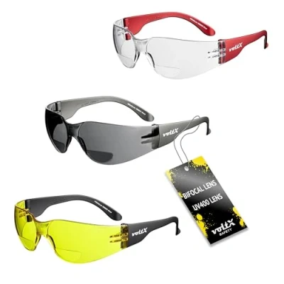 Image de 3 x voltX ‘GRAFTER’ Lunettes de lecture légères sécurité bifocales, Certifiées CE EN166F / cyclisme (COULEURS MÉLANGÉES: 1x Transparentes Fumé Jaunes Dioptrie +2.5) Bifocals