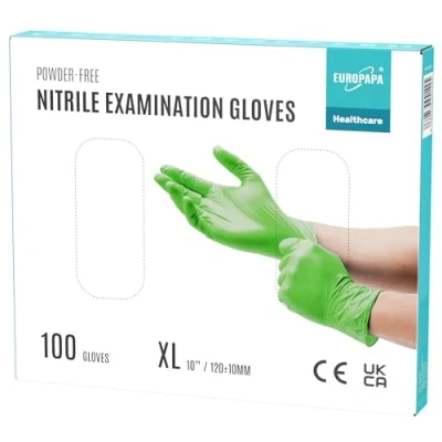 Image de EUROPAPA® Lot de 100 gants jetables en nitrile Non poudrés Sans latex stériles (XL, Vert)