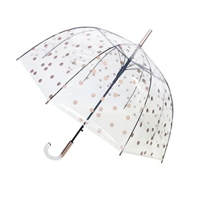 Image de SMARTBULLE Parapluie Long Transparent forme Cloche ; Solide Ouverture automatique Diamètre=85cm Poignée transparente Femme Motif POIS CUIVRES