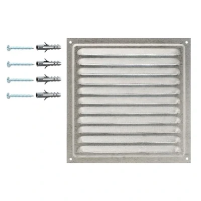 Image de Grille d&#039;Aération en Acier Galvanisé 20 x cm, Métal avec Filet de Protection, Intérieure/Extérieure, Maille.