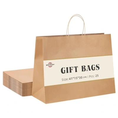 Image de Switory 25 sacs en cuir de boeuf à main, 40x15x38cm cadeaux bruns, avec poignées déformées, pouvant être utilisés pour les réunions, l&#039;emballage la personnalisation le transport