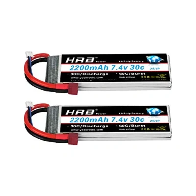 Image de HRB 2PCS 2S 7.4V 2200mAh 30C Lipo Batterie avec Deans T Plug pour RC Hélicoptère Avion Voiture Bateau Camion